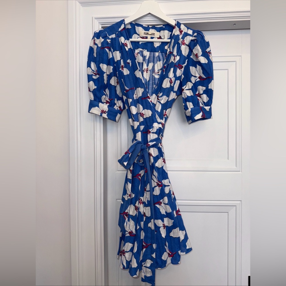 DVF DIANE VON FURSTENBERG ELODIE PUFF SLEEVE FLORAL WRAP DRESS 2